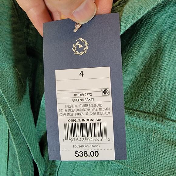 NWT Universal Thread Short-Sleeve Linen Boilersuit Sz 4 Green Jumpsuit Tie Waist - Picture 8 of 8